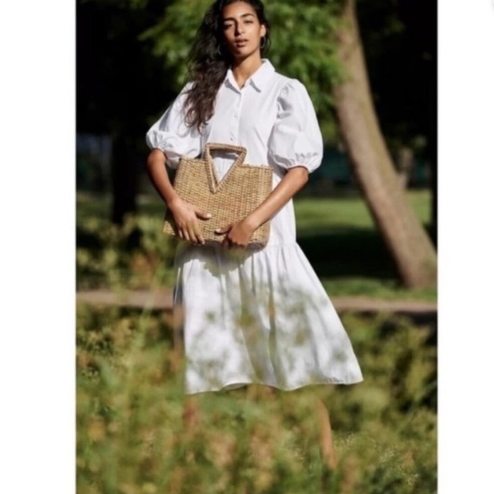 ANTHROPOLOGIE AMADI Cordelia Tiered White Midi Shirt Dress Size Large - Picture 10 of 10